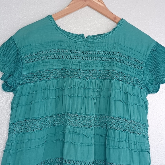 Sundance Aria 100% Cotton Sz XXS Lace Ruffle Boho Tiered Short-Sleeve Top - Picture 8 of 16